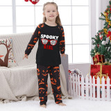 Halloween Matching Family Pajamas Spooky Mom Girl Boy Dad Ghost Faces Print Black Pajamas Set