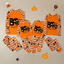 Halloween Matching Family Pajamas Boo Squad Skulls Orange Stripes Pajamas Set