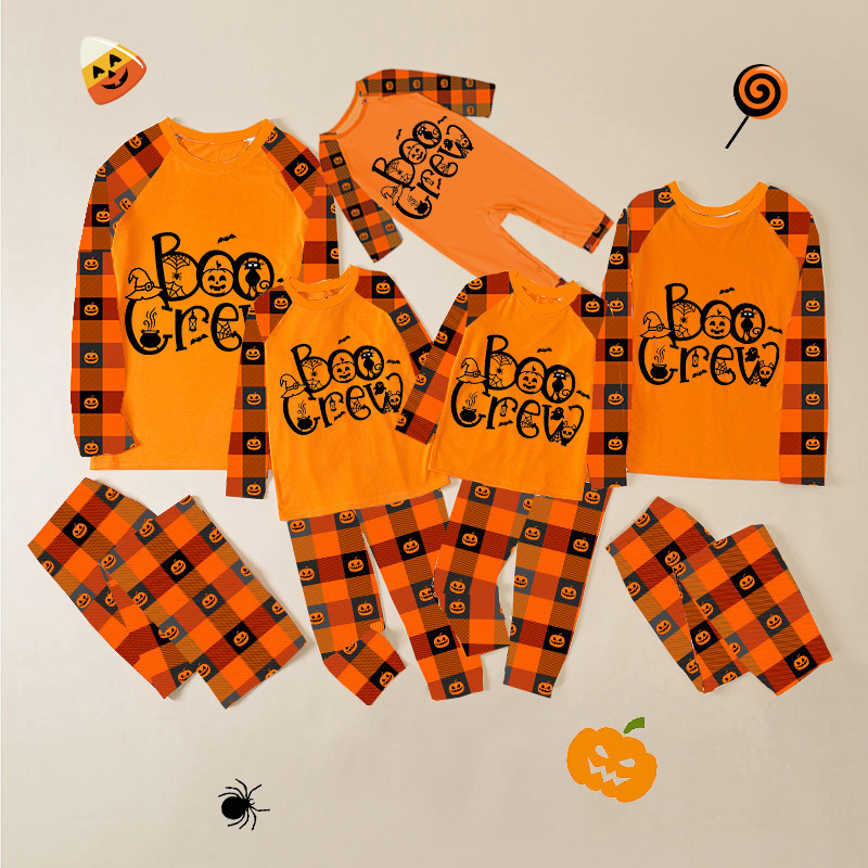 Halloween Matching Family Pajamas Boo Crew Witch Orange Plaids Pajamas Set