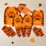 Halloween Matching Family Pajamas Happy Halloween Witch Hat Pumpkins Orange Plaids Pajamas Set