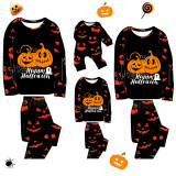 Halloween Matching Family Pajamas Ghost Face Pumpkins Happy Halloween Ghost Faces Print Black Pajamas Set