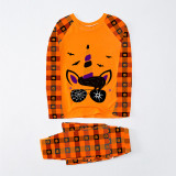 Halloween Matching Family Pajamas Witch Hat Unicorn Orange Plaids Pajamas Set