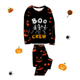 Halloween Matching Family Pajamas Boo Crew Skeletons Pumpkin Ghost Faces Print Black Pajamas Set