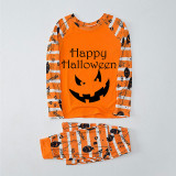 Halloween Matching Family Pajamas Happy Halloween Ghost Face Orange Stripes Pajamas Set