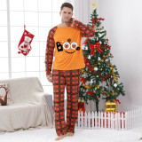 Halloween Matching Family Pajamas Boo Horror Eyes Orange Plaids Pajamas Set