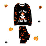 Halloween Matching Family Pajamas All The Ghouls Love Me Ghost Faces Print Black Pajamas Set