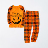 Halloween Matching Family Pajamas Happy Halloween Ghost Face Orange Plaids Pajamas Set