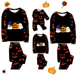 Halloween Matching Family Pajamas Pumpkin Witch Hat Ghost Pumpkin Ghost Faces Print Black Pajamas Set