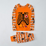 Halloween Matching Family Pajamas Skeleton Bats Orange Stripes Pajamas Set