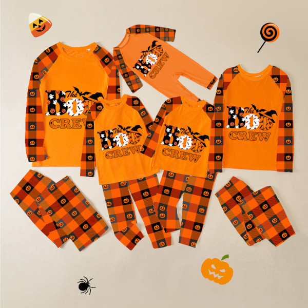Halloween Matching Family Pajamas Boo Crew Witch Hat Orange Plaids Pajamas Set