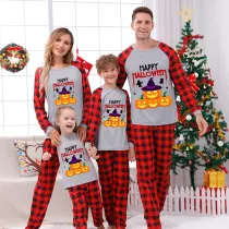 Halloween Matching Family Pajamas Happy Halloween Witch Hat Pumpkins Gray Pajamas Set