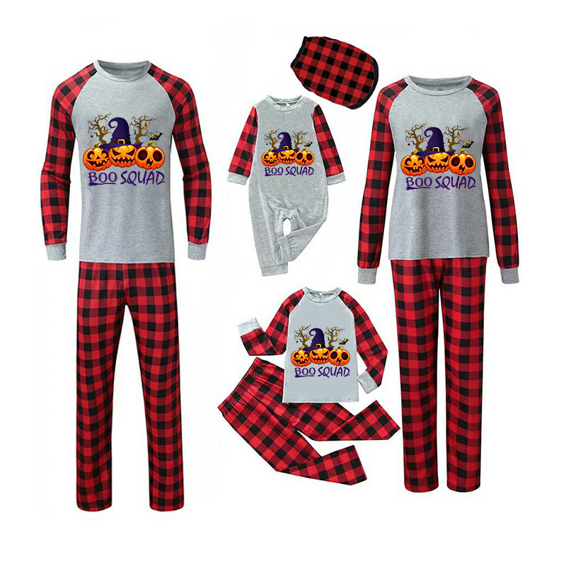 Halloween Matching Family Pajamas Pumpkins Tree Boo Squad Gray Pajamas Set