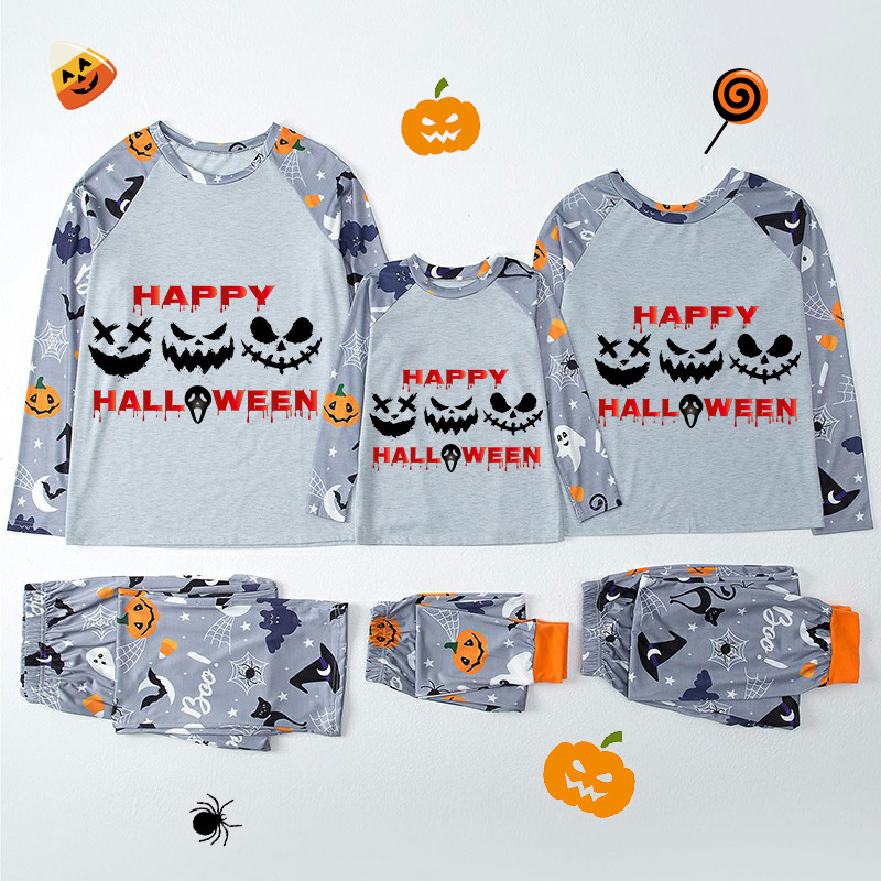 Halloween Matching Family Pajamas Ghost Faces Happy Halloween White Pajamas Set