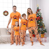 Halloween Matching Family Pajamas Happy Halloween Witch Hat Pumpkins Orange Stripes Pajamas Set