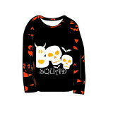 Halloween Matching Family Pajamas Boo Squad Skulls Pumpkin Ghost Faces Print Black Pajamas Set