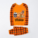 Halloween Matching Family Pajamas Witches Skull Pumpkin Orange Plaids Pajamas Set