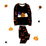 Halloween Matching Family Pajamas Pumpkin Witch Hat Ghost Pumpkin Ghost Faces Print Black Pajamas Set