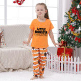 Halloween Matching Family Pajamas Dadcula Momster Little Monster Orange Stripes Pajamas Set