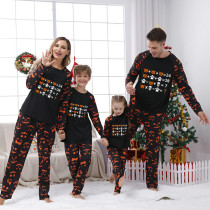Halloween Matching Family Pajamas Mathematics Ghost Faces Print Black Pajamas Set