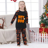 Halloween Matching Family Pajamas Hey Boo Pumpkin Ghost Faces Print Black Pajamas Set