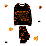 Halloween Matching Family Pajamas Pumpkin Squad Spider Web Squad Ghost Faces Print Black Pajamas Set