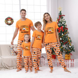 Halloween Matching Family Pajamas Mummy Pumpkins Happy Halloween Orange Stripes Pajamas Set