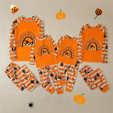 Halloween Matching Family Pajamas Semicircle Skull Orange Stripes Pajamas Set