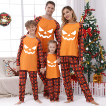Halloween Matching Family Pajamas Pumpkin Ghostface Orange Plaids Pajamas Set
