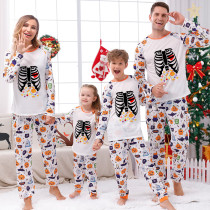 Halloween Matching Family Pajamas Skeleton Candies White Pajamas Set