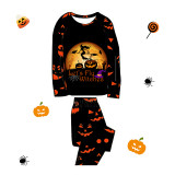 Halloween Matching Family Pajamas Let's Fly Witches Pumpkin Ghost Faces Print Black Pajamas Set