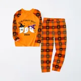 2022 Halloween Matching Family Pajamas Our First Boo Orange Plaids Pajamas Set