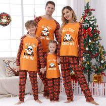 Halloween Matching Family Pajamas All The Ghouls Love Me Orange Plaids Pajamas Set