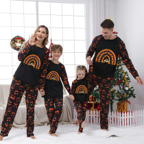 Halloween Matching Family Pajamas Semicircle Skull Ghost Faces Print Black Pajamas Set