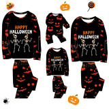 Halloween Matching Family Pajamas Happy Halloween Skeletons Couple Pumpkin Ghost Faces Print Black Pajamas Set