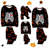 Halloween Matching Family Pajamas Skeleton Bats Ghost Faces Print Black Pajamas Set