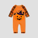 Halloween Matching Family Pajamas Witch Hat Pumpkin Orange Plaids Pajamas Set