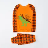 Halloween Matching Family Pajamas Dinosaur Spooky Saurus Orange Plaids Pajamas Set