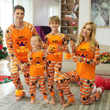 Halloween Matching Family Pajamas Happy Halloween Witch Hat Pumpkins Orange Stripes Pajamas Set