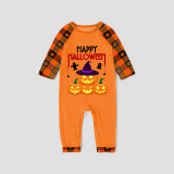 Halloween Matching Family Pajamas Happy Halloween Witch Hat Pumpkins Orange Plaids Pajamas Set