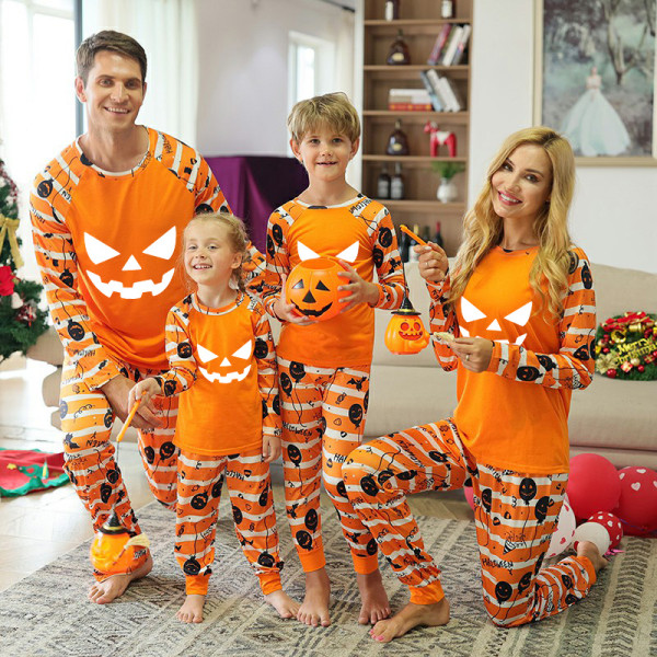 Halloween Matching Family Pajamas Pumpkin Ghostface Orange Stripes Pajamas Set
