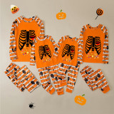 Halloween Matching Family Pajamas Skeleton Candies Orange Stripes Pajamas Set