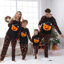 Halloween Matching Family Pajamas Witch Hat Pumpkin Ghost Faces Print Black Pajamas Set