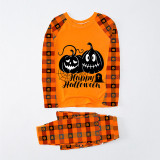 Halloween Matching Family Pajamas Ghost Face Pumpkins Happy Halloween Orange Plaids Pajamas Set