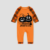 Halloween Matching Family Pajamas Ghost Face Pumpkins Happy Halloween Orange Plaids Pajamas Set