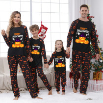 Halloween Matching Family Pajamas Happy Halloween Witch Hat Pumpkins Ghost Faces Print Black Pajamas Set