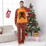 Halloween Matching Family Pajamas Skeleton Candies Orange Plaids Pajamas Set