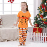 Halloween Matching Family Pajamas Happy Halloween Skeletons Couple Orange Stripes Pajamas Set