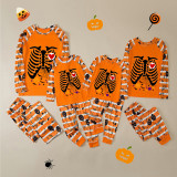 Halloween Matching Family Pajamas Skeleton Bats Orange Stripes Pajamas Set