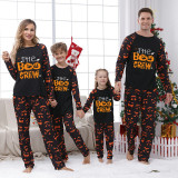 Halloween Matching Family Pajamas The Boo Crew Spiders Pumpkin Ghost Faces Print Black Pajamas Set