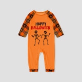 Halloween Matching Family Pajamas Happy Halloween Skeletons Couple Orange Plaids Pajamas Set